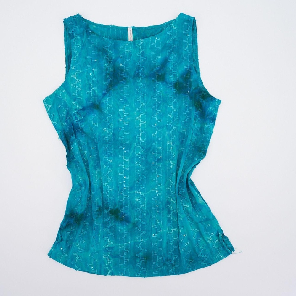White Stag Vintage Turquoise Sequin Zigzag Stitch Tank Top Small y2k Boho